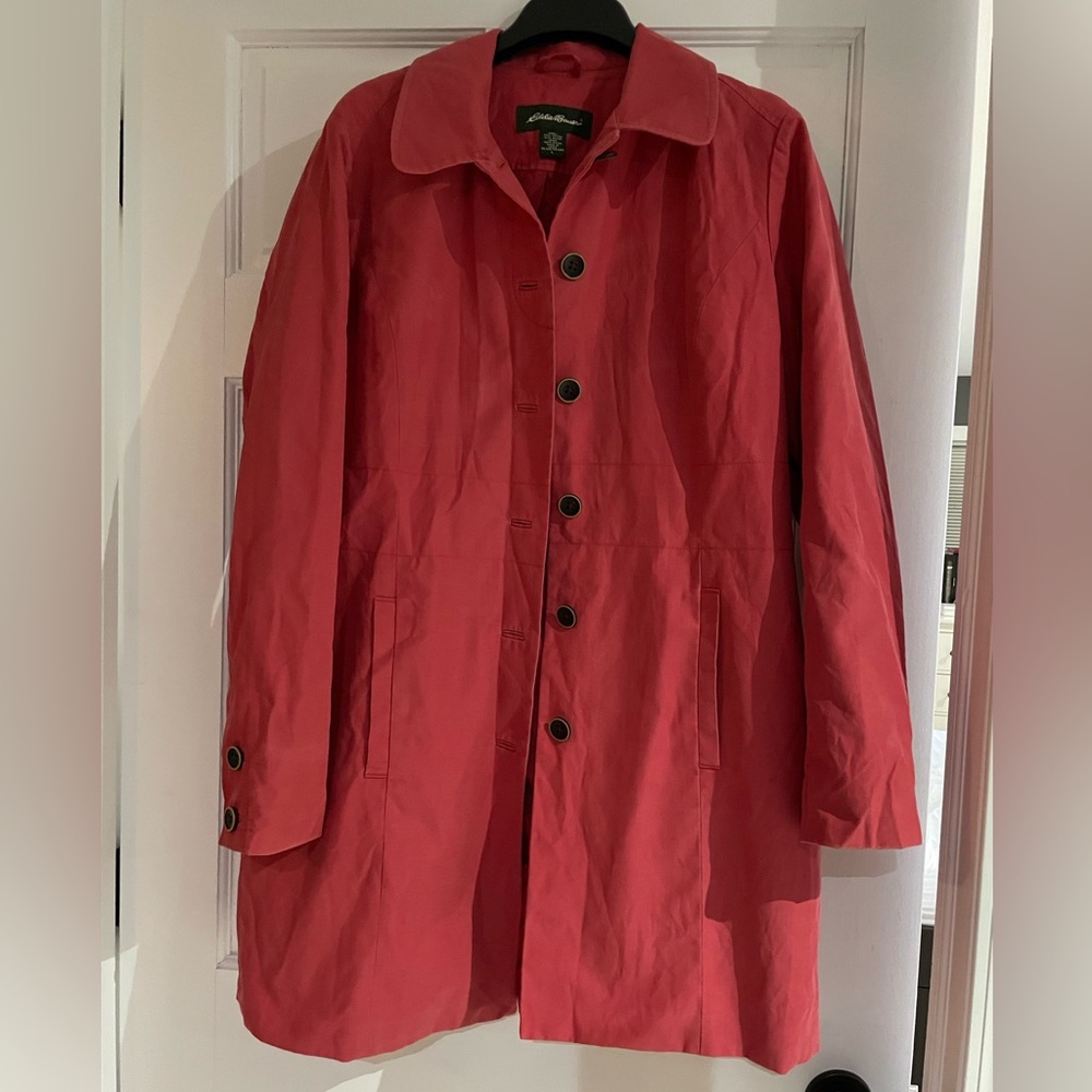 Eddie Bauer Coral Red Trench Coat Classic Design